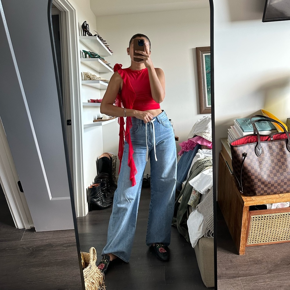 Red sheer flower top